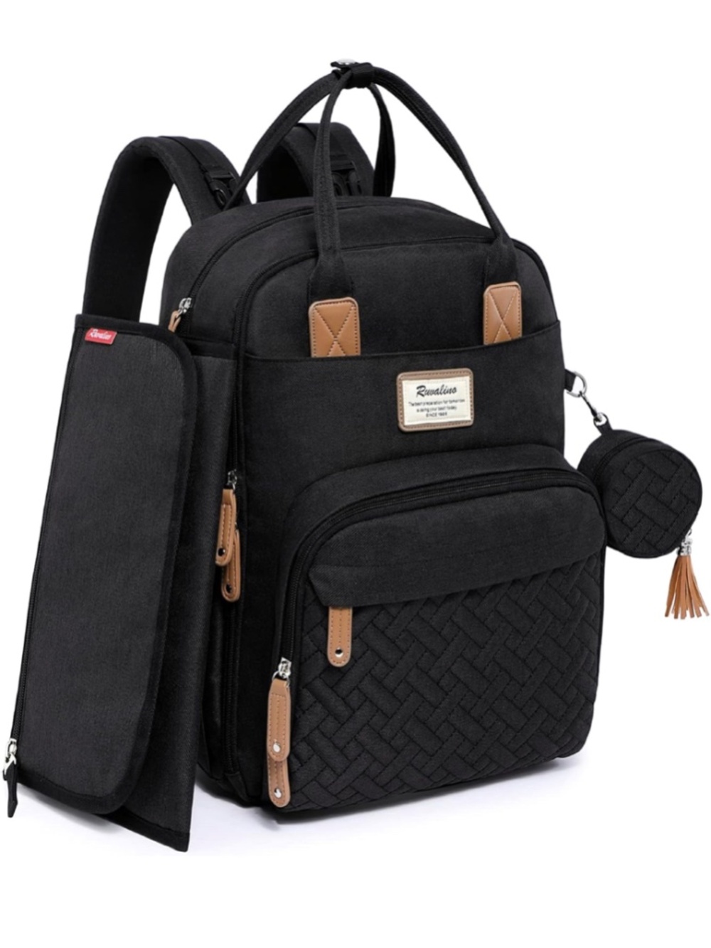 Ruvalino Diaper Bag Backpack - Waterproof, Large 26L Capacity, Black